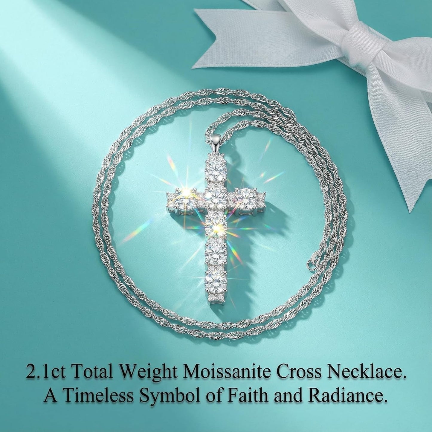 2.1Ct Women'S Moissanite Cross Necklace - S925 Sterling Silver White Pendant, D Color VVS1 Clarity Moissanite with GRA Certificate, Anniversary Birthday Mother'S Valentine'S Day Gift - WORLD TIME VISITS