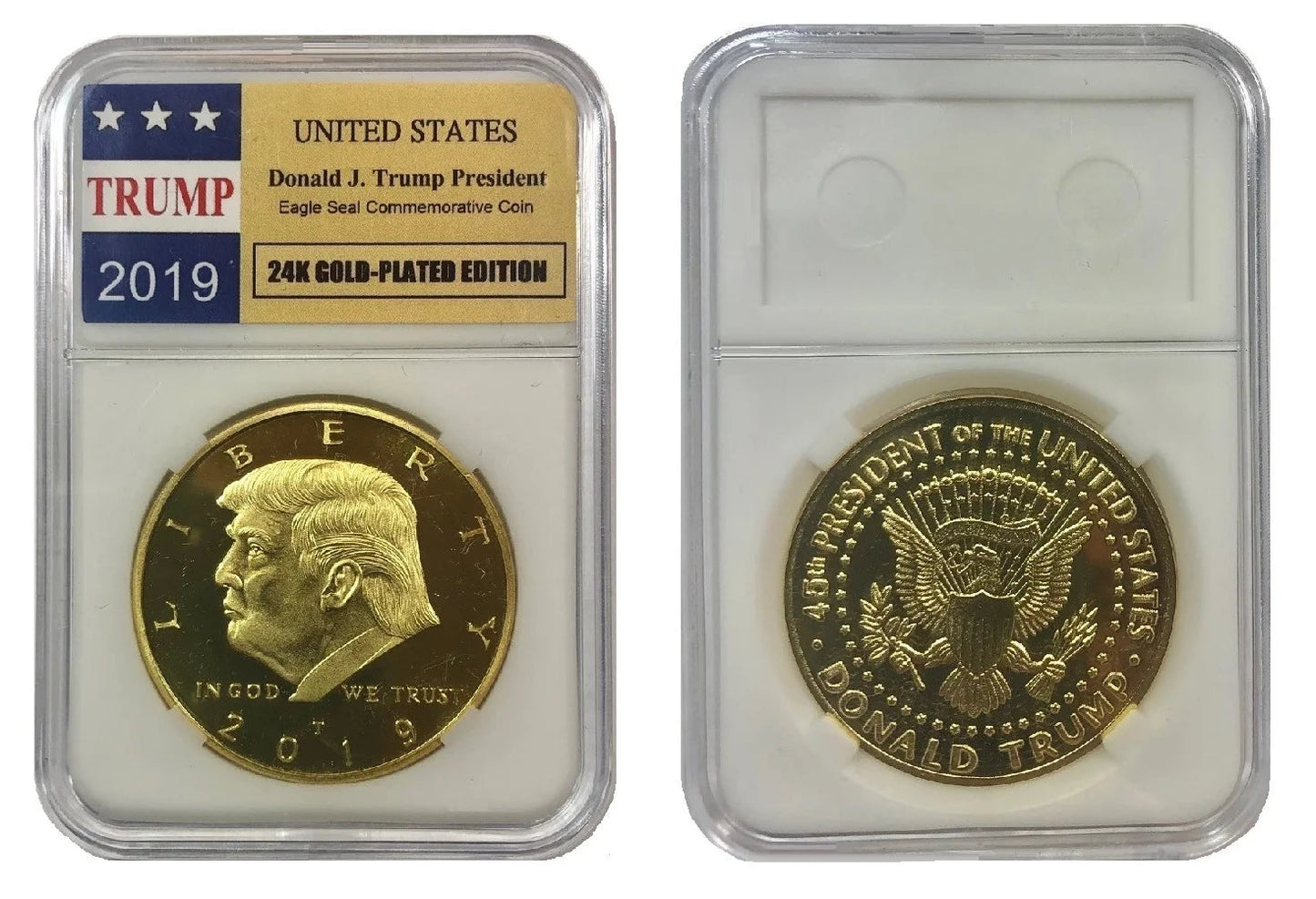24K Gold-Plated Donald J. Trump 2019 President W/Display Case Masters Coins