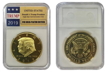 24K Gold-Plated Donald J. Trump 2019 President W/Display Case Masters Coins