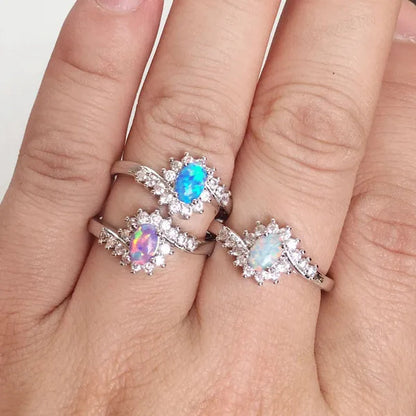 Exquisite Women'S Silver Ring Oval Cut Fire Opal Diamond Jewelry Birthday Proposal Gift Bridal Engagement Party Band Rings Size 5-12