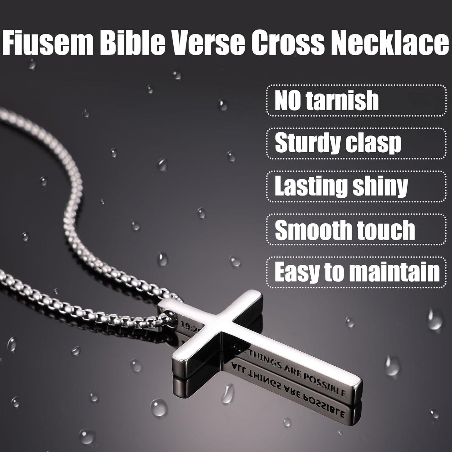 Cross Necklace for Men, Inspirational Bible Verse Cross Chain for Men, Stainless Steel Box Necklace, Religious Christian Jewelry Gift