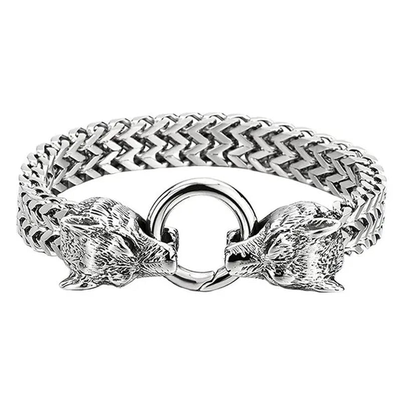 Rock Wolf Charm Bracelet Men's Stainless Steel Mesh Chain Punk Bracelets Biker Jewelry
