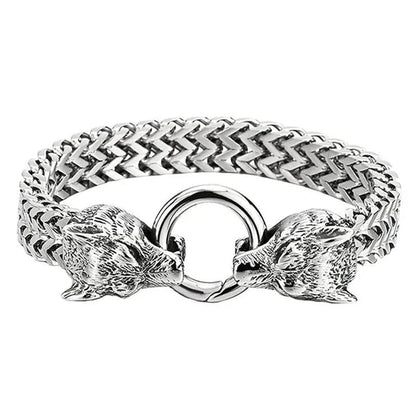 Rock Wolf Charm Bracelet Men's Stainless Steel Mesh Chain Punk Bracelets Biker Jewelry