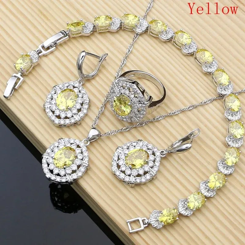 Work & Leisure Style 925 Silver Jewelry Sets Sapphire Garnet Emerald Ruby Topaz Wedding Jewelry Set for Women