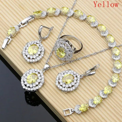 Work & Leisure Style 925 Silver Jewelry Sets Sapphire Garnet Emerald Ruby Topaz Wedding Jewelry Set for Women