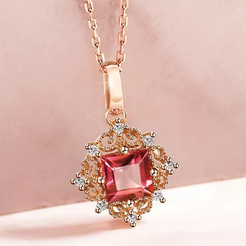 new High-end temperament  Ruby Zircon AAAs Necklace Gold-plated  Lady  Evening party Necklace