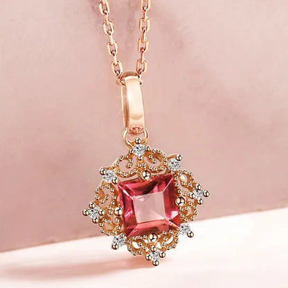 new High-end temperament  Ruby Zircon AAAs Necklace Gold-plated  Lady  Evening party Necklace