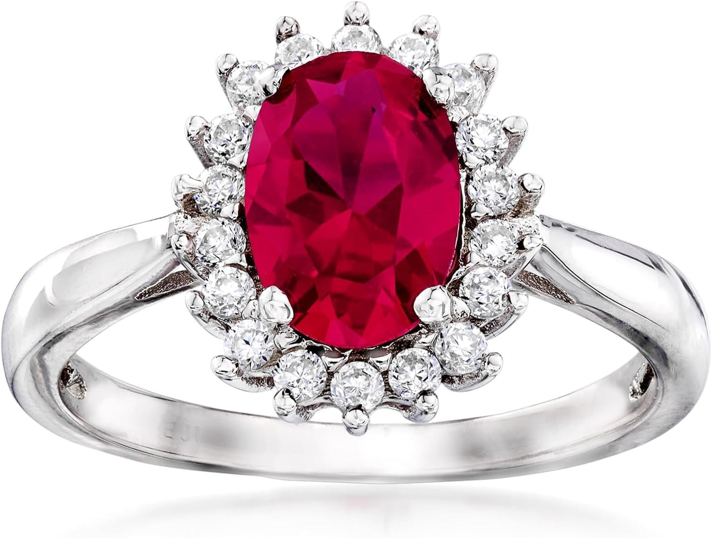 2.20 Carat Simulated Ruby and .20 Ct. T.W. CZ Halo Ring in Sterling Silver - WORLD TIME VISITS