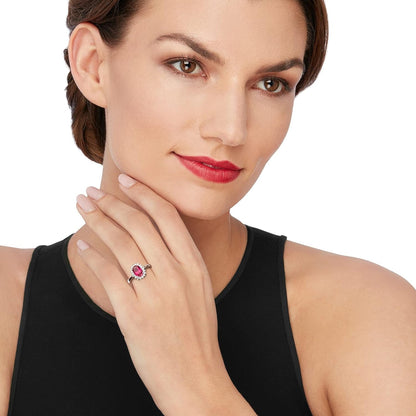 2.20 Carat Simulated Ruby and .20 Ct. T.W. CZ Halo Ring in Sterling Silver - WORLD TIME VISITS
