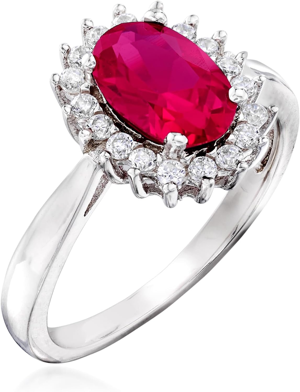 2.20 Carat Simulated Ruby and .20 Ct. T.W. CZ Halo Ring in Sterling Silver
