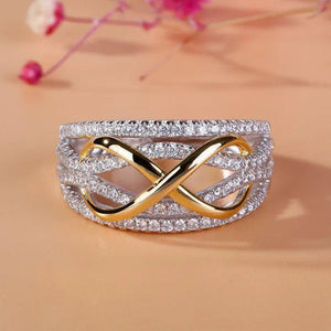 Popular Jewelry Fashion Women'S Two-Color Ring Gold-Plated Ring Gold and Silver Ring 8-Shaped Ring 6-10#