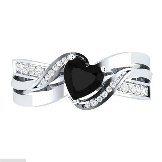 Natural Black Sapphire & Diamond Heart Cut Engagement Wedding 18 K White Gold Filled Ring - WORLD TIME VISITS