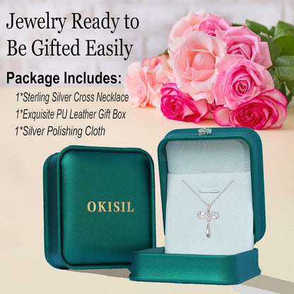 18K Gold Plated Cross Necklace for Women, S925 Sterling Silver Necklace for Women, Infinity Loop Pendant Jewelry with 5A Cubic Zirconia, Anniversary Birthday Christian Gifts for Women Her Wife