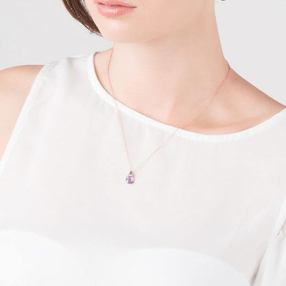 9K Rose Gold Purple Amethyst Teardrop Shape Pendant Necklace, Natural AAA Briolette Cut, 18-24 Inches, Genuine Gemstone