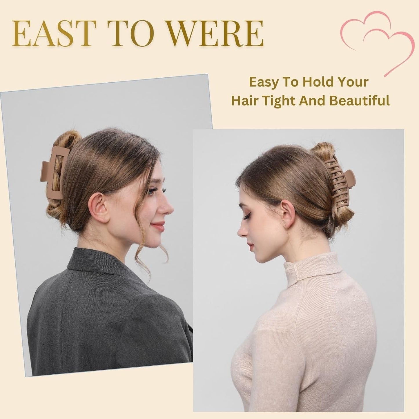 Hair Clips for Women 4.3 Inch Large Hair Claw Clips for Women Thin Thick Curly Hair, Big Matte Banana Clips,Strong Hold Jaw Clips,Neutral Colors