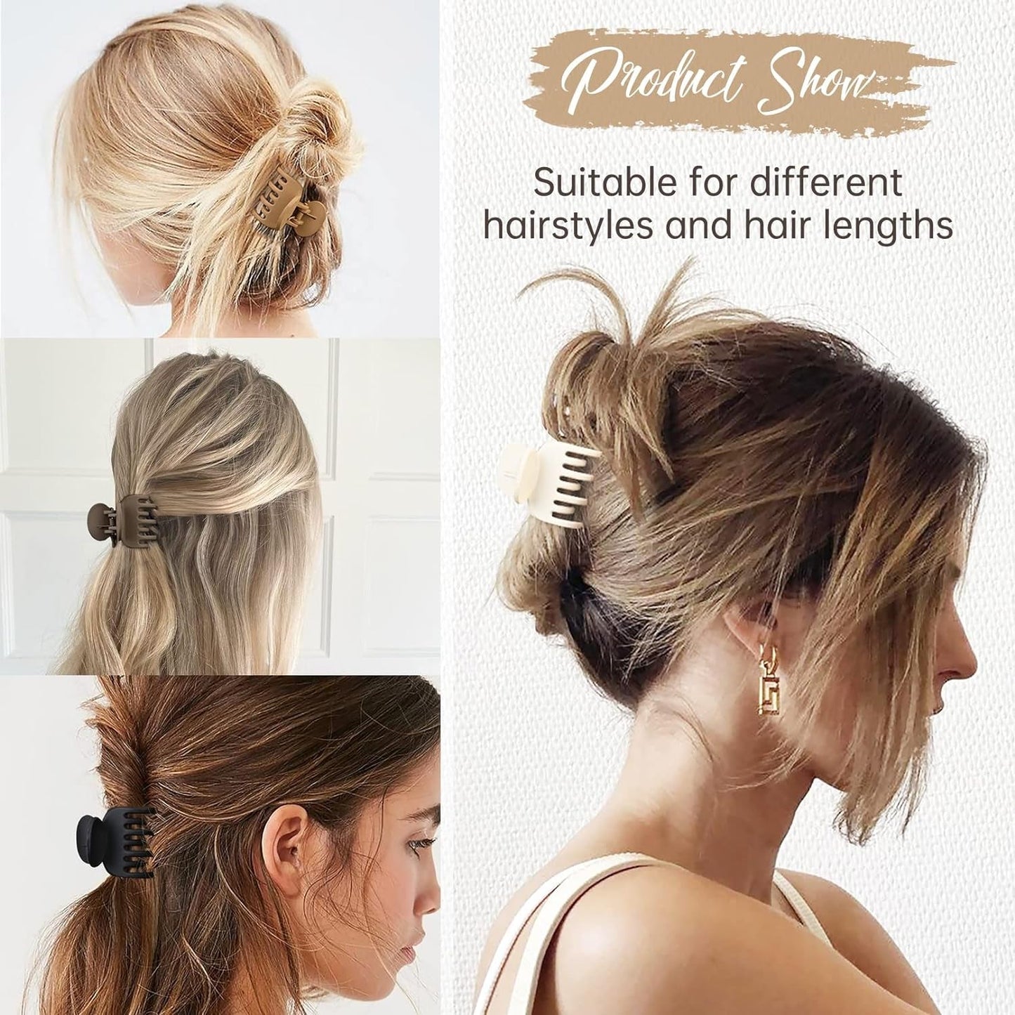 Double Row Teeth Hair Clips Small Claw Clips for Thin Hair 4 Pack 1.6" Medium Matte Non-Slip Short Hair Accessories for Women and Girls