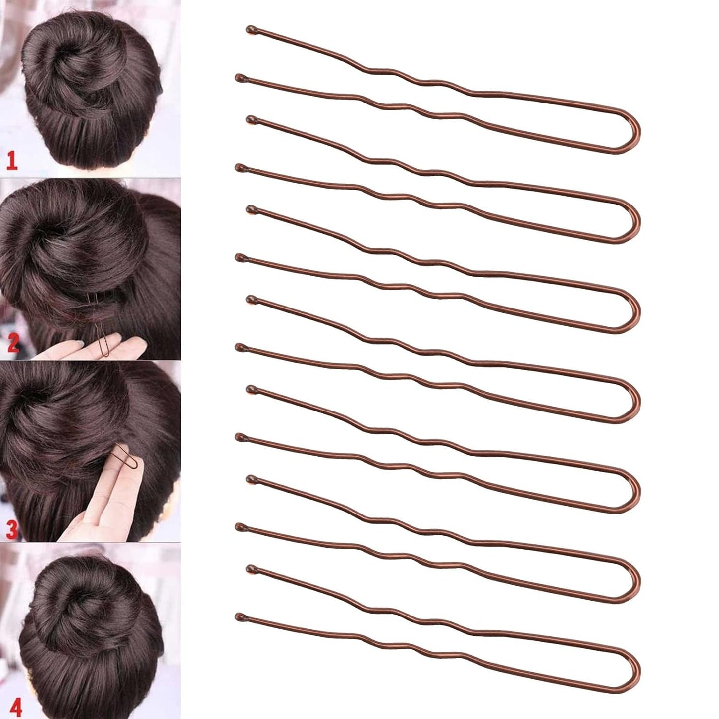 300 Bun Hair Bobby Pins U Shaped Pin Hair Grips to Clip Ballet Hair Net for Women 5 CM/2 Inch Brown