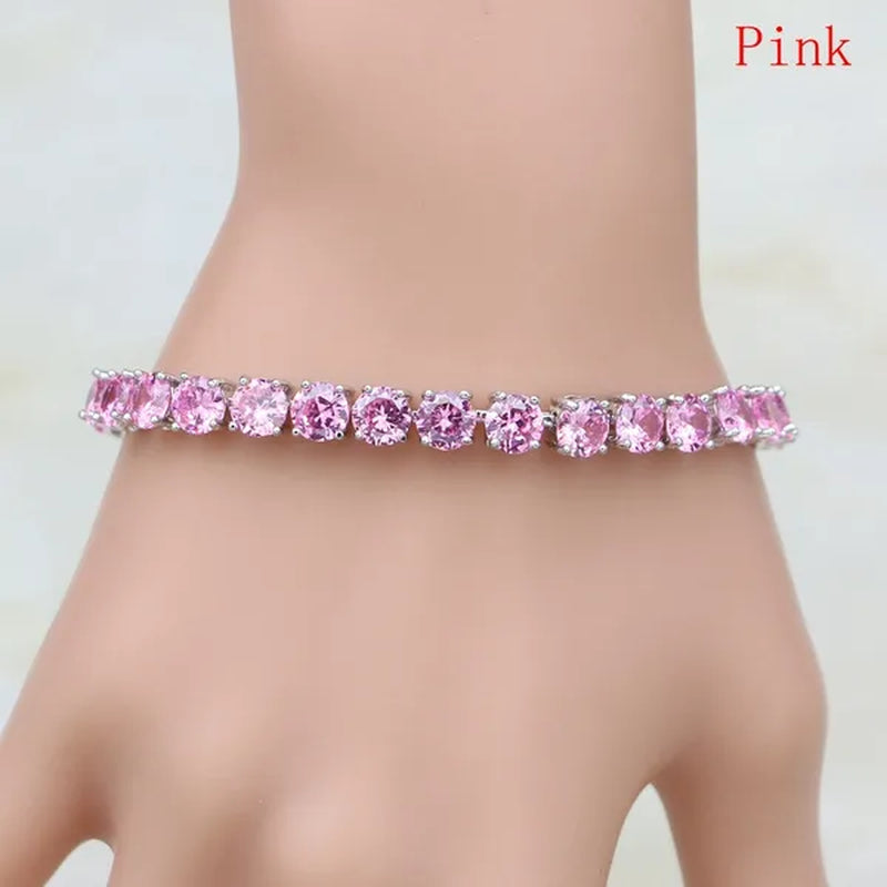 925 Sterling Silver Jewelry Black Sapphire White Topaz Round Link Chain Bracelet 7 inch For Women Wedding Free Gift Box