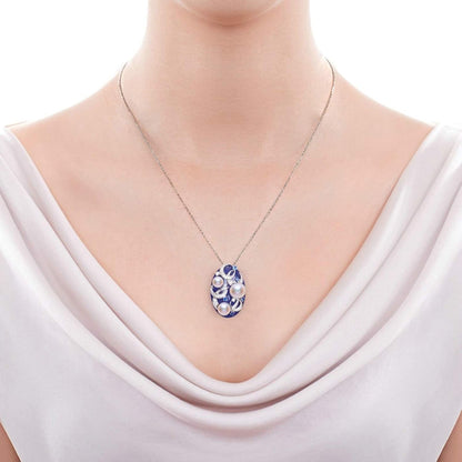 18K Gold Necklaces for Women Womens Necklaces Diamond 0.7Ct Moon Lapis Lazuli round Pearl Pendant Necklaces Silver