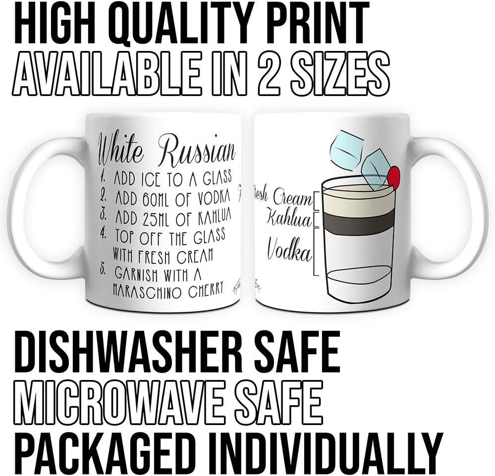 White Russian Cocktail Recipe Alcohol Bar Cool Drink Mug - WORLD TIME VISITS