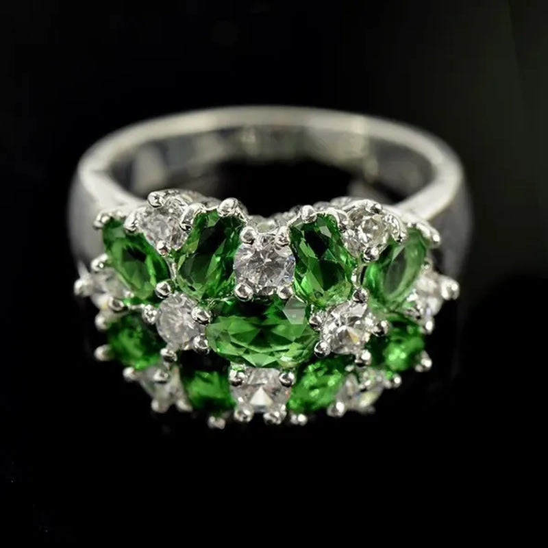 Fashion Women Blue Sapphire Flower Rings Crystal Zircon Gemstone Rings Size 6-10 - WORLD TIME VISITS
