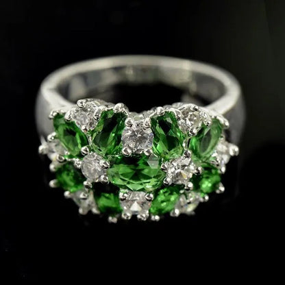 Fashion Women Blue Sapphire Flower Rings Crystal Zircon Gemstone Rings Size 6-10 - WORLD TIME VISITS