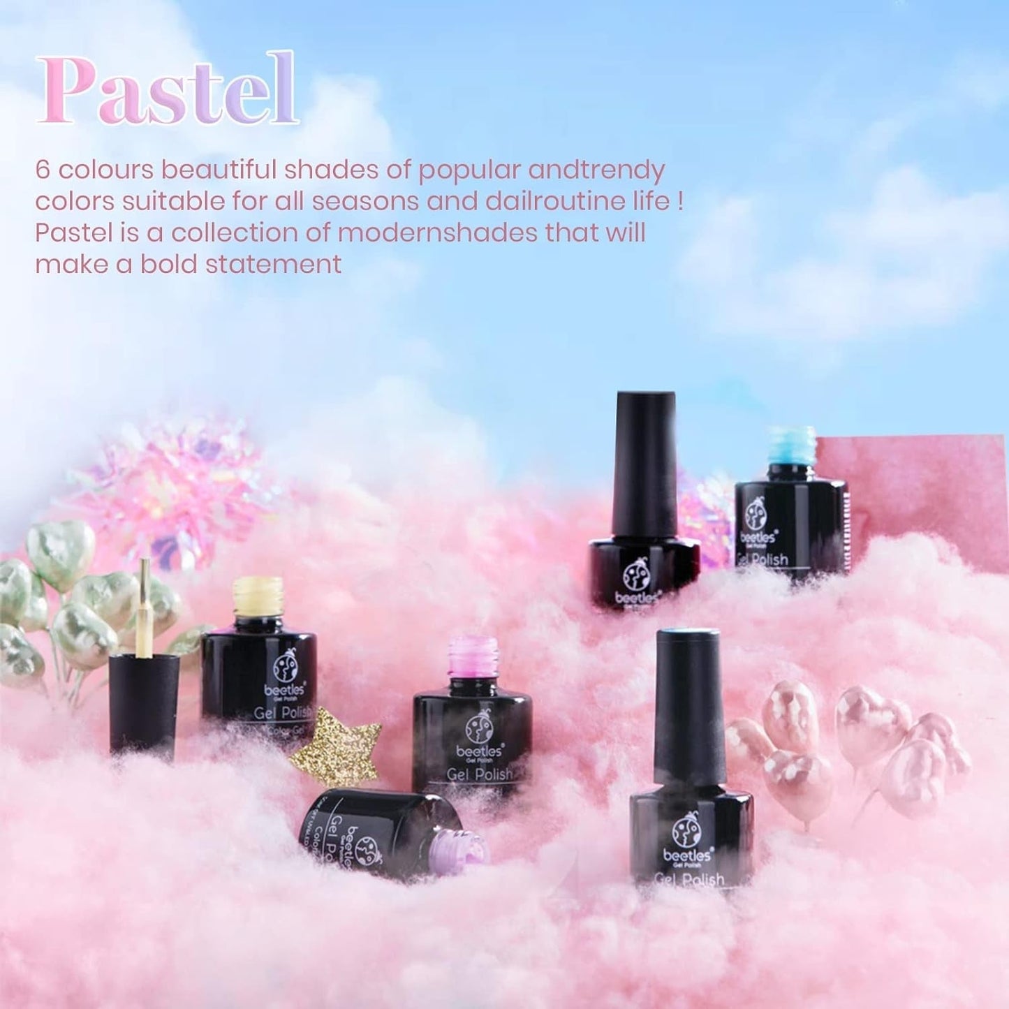 Beetles Pastel Gel Nail Polish Kit-6 Pcs Pastel Pink Nude Gel Polish Gel Polish Pastel Yellow Blue Gel Polish Soak off Uv Nail Lamp Purple Gel Polish Gifts for Women Manicure Kit