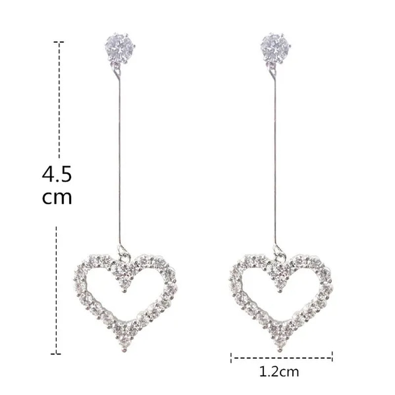 New Exquisite Korean Women's Fashion  Diamond Long Tassel Heart-shaped Pendant Earrings Jewelry Gift