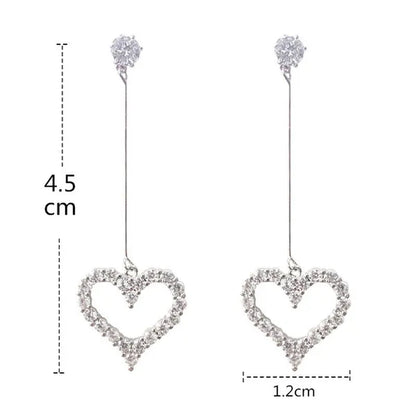 New Exquisite Korean Women'S Fashion Diamond Long Tassel Heart-Shaped Pendant Earrings Jewelry Gift
