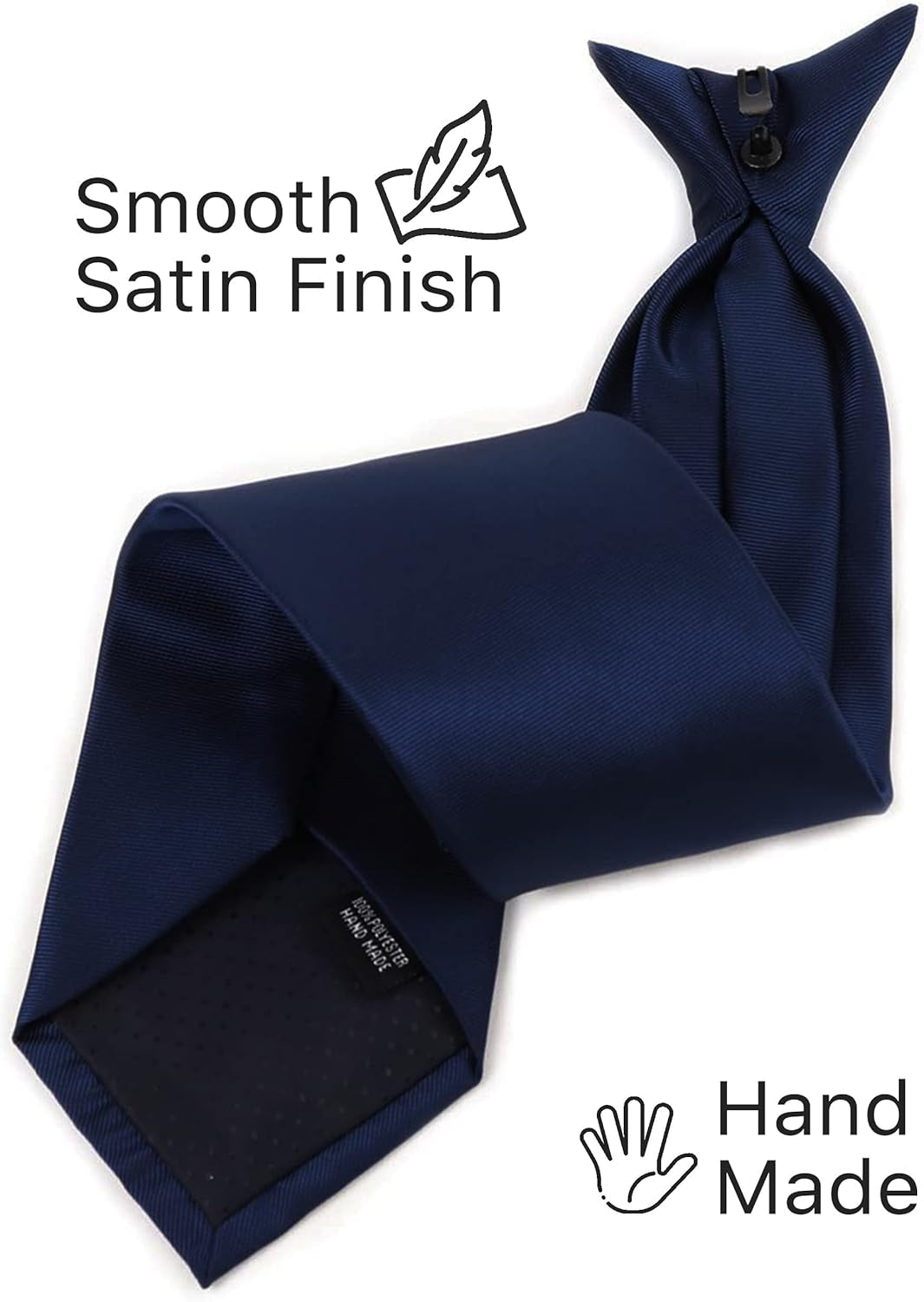 Clip on Ties for Men - Premium Black Solid Color Clip on Tie