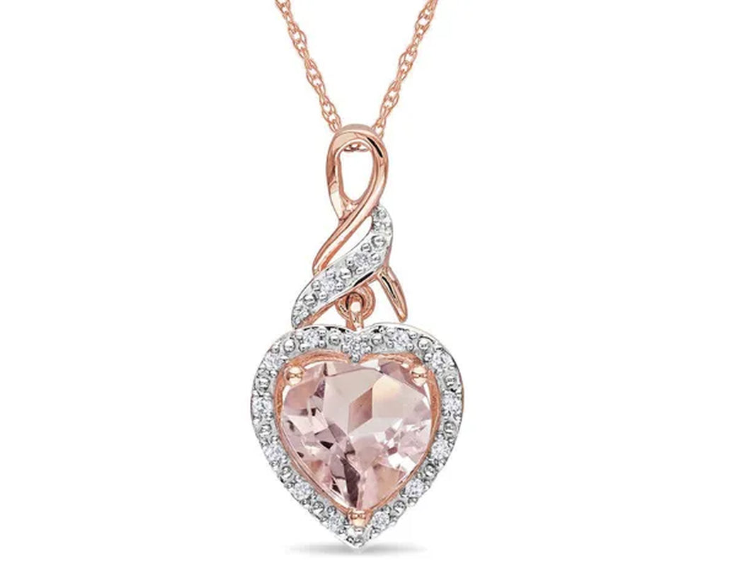 1.80 Carat (Ctw) Morganite & Diamond Heart Pendant Necklace in 10K Rose Pink Gold with Chain