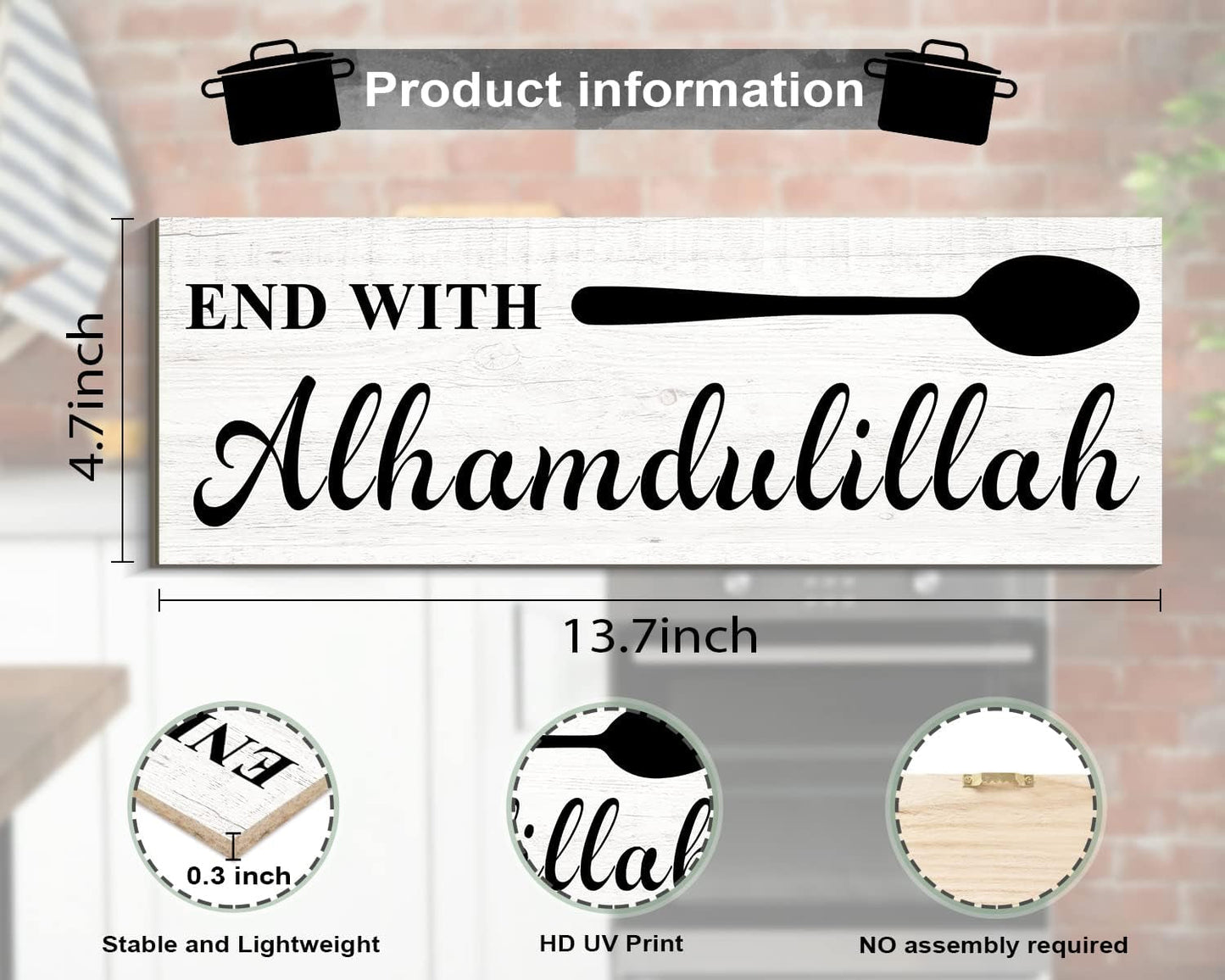3 Pieces Bismillah Islamic Quotes Wooden Wall Art Start with Bismillah Decorative Signs & Plaques Islamic Art Gifts Wall Decor, Arabic Calligraphy (4.7"X14"X3 Pieces)