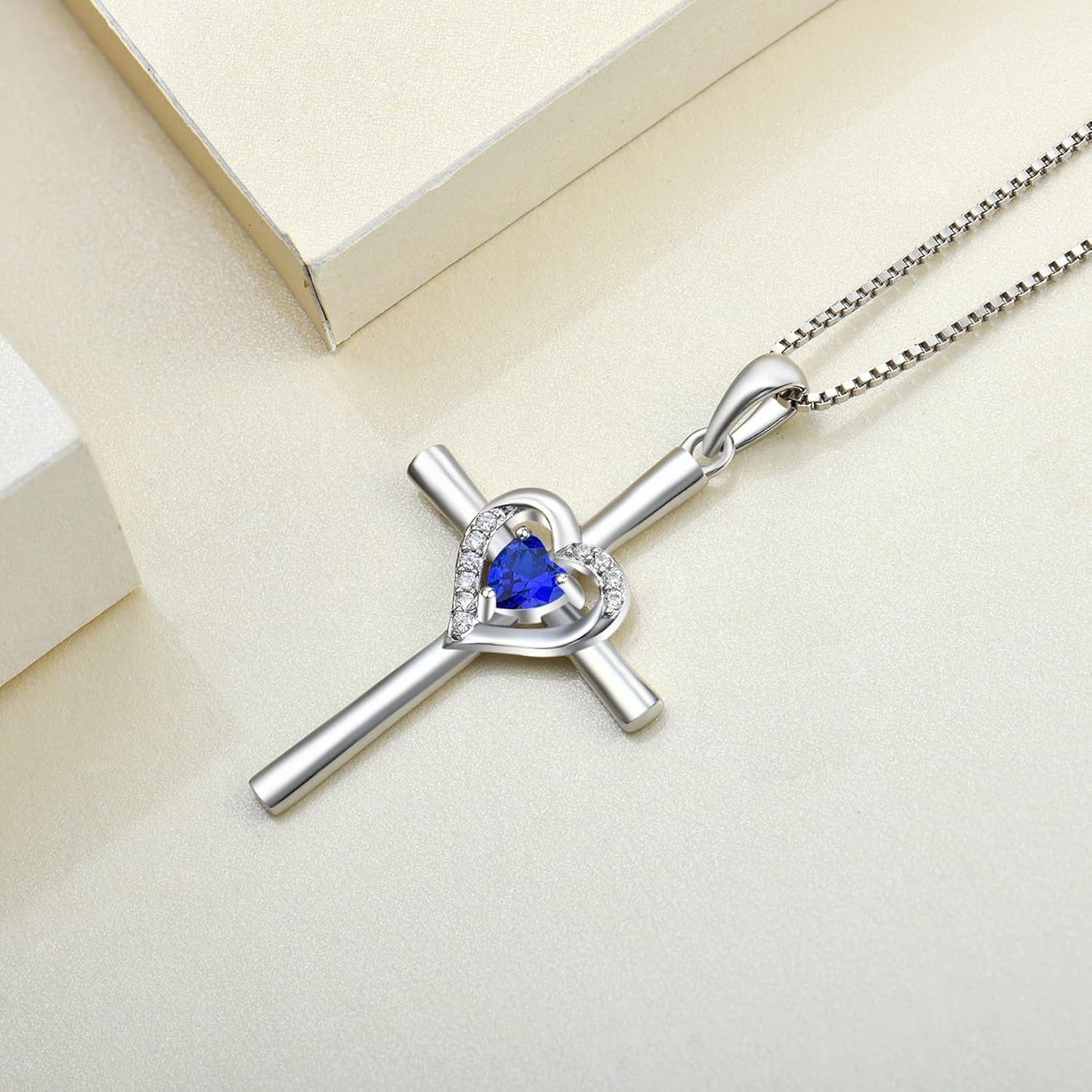 Heart Cross Necklace Sterling Silver Crucifix Pendant Gemstones Criss Jewelry for Women
