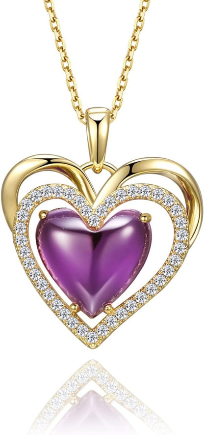 Jupiter Heart Gemstone Pendant Necklace - 14K Gold Plated Genuine Gemstone Heart Pendant with Cubic Zirconia for Woman, Natural Birthstone Heart Necklace Jewelry Gifts for Valentine'S Day, Mother'S Day, Birthday Jewelry Gifts…