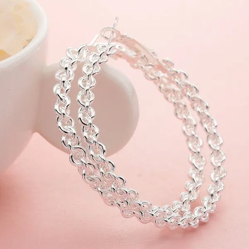 Women'S Fashion Waved 925 Sterling Silver Twisted Stud Dangle Hoop Earrings - WORLD TIME VISITS