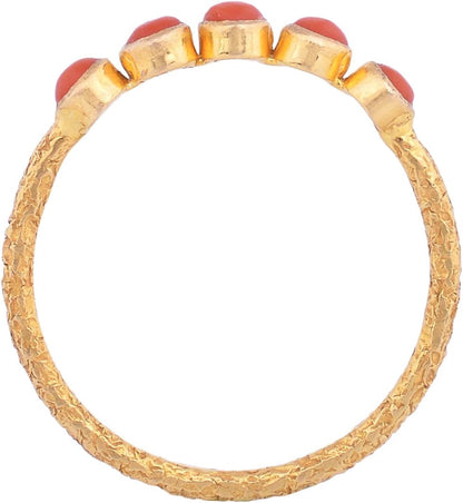 18K Textured Yellow Gold Cabochon Ring for Women Real Gemstone Designer Fine Rings for Girls, Gift for Her