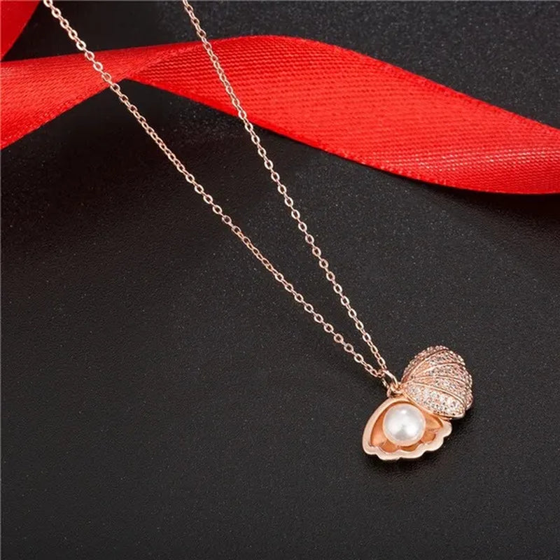 925 Sterling Silver Natural Pearl Pendant Necklace Sterling Pearl Conch Shell Pendant Necklace Lady Necklace Women Jewelry