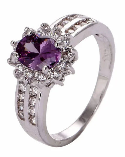 925 Silver Plated Black Sapphire Gemstones Party Ring Women's Fashion Jewelry Size 6-10