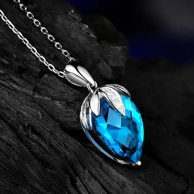 Luxury Sapphire Gemstone Blue Crystal Pendant Necklace for Women 925 Sterling Silver Diamond Party Jewelry Gifts