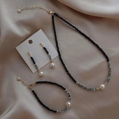 Luxury     Natural Black Spinel Moonstone Pearl Necklace Earring Bracelet Set Creative Women's Gemstone Beaded Thin Bracelet Clavicle Chain Necklace Tassel Stud Earrings Dangle Earrings Sparking Birthday Anniversary Halloween Christmas Jewelry Set Gift