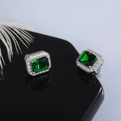 Fashion Jewelry 925 Sterling Silver Emerald Ear Studs Diamond Earrings