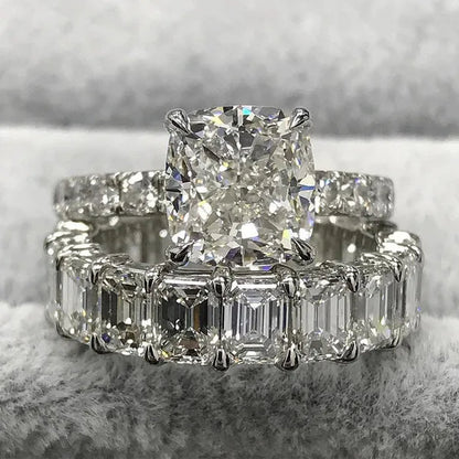 Exquisite Brand Jewelry Genuine Natural White Sapphire Birthstone  Bridal Wedding Engagement Anniversary Gift Ring Set