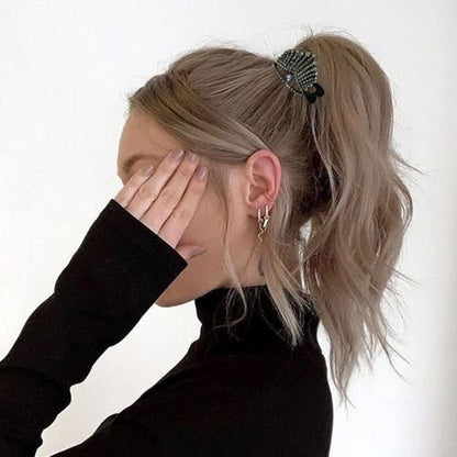 1.77Inch Small Hair Claw Clips for High Ponytail, Rhinestone Shark Hair Clips for Women Thick Long Hair (Black,Pack of 3)