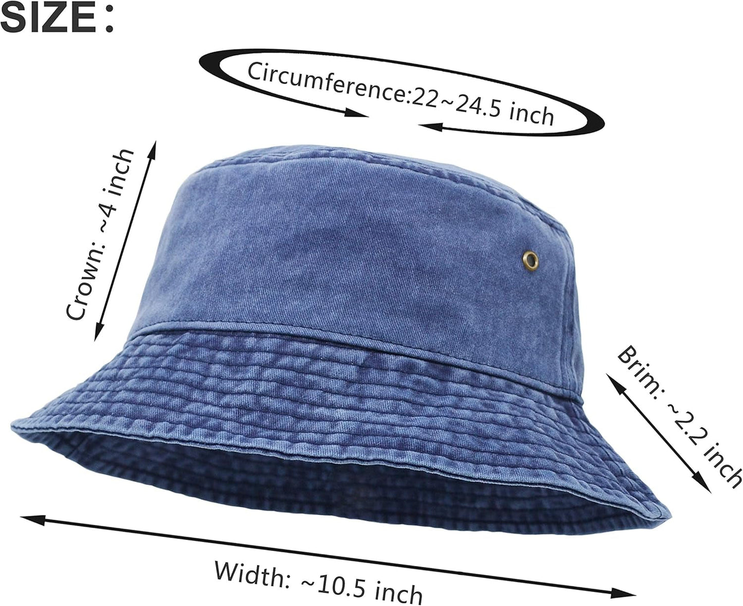 Bucket Hat, Wide Brim Washed Denim Cotton Outdoor Sun Hat Flat Top Cap for Fishing Hiking Beach Sports