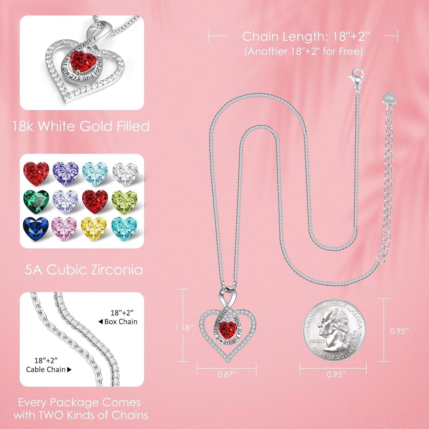 925 Sterling Silver Necklace for Women, Heart Necklace for Women Birthday Gifts for Women Girlfriend Wife Gifts for Anniversary Infinity Birthstone Necklace for Women Christmas Gifts Jewelry for Women