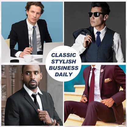 4 Pcs 24 Inch Men'S Clip-On Ties Solid Color Men'S Tie Pretied Clip on Ties Necktie Button(Black, Charcoal Grey, Navy Blue, Wine Red) - WORLD TIME VISITS