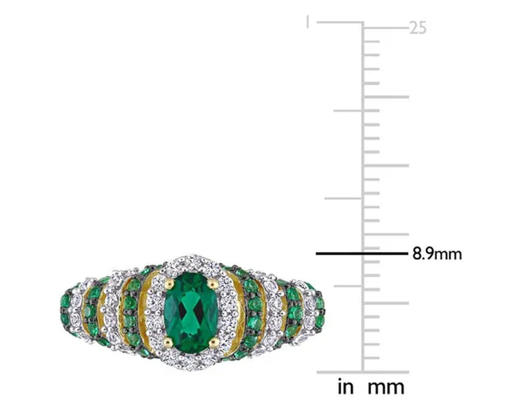 1.20 Carat (ctw) Lab Created Emerald & Created White Sapphire Ring in Yellow Plated Sterling Silver