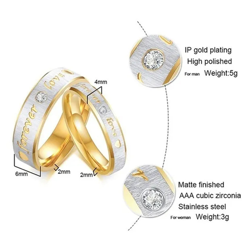 Stainless Steel Couple Forever Love Gold Titanium Couple Rings Jewlery Charm Diamond Ring Vintage Promise Ring Surprised Gift - WORLD TIME VISITS