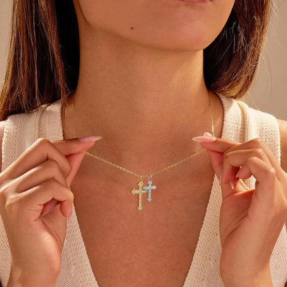 Cross Necklace 14K Gold/Silver Plated Double Cross Pendant Necklace Dainty Diamond Cross Charm Link Chain Choker Delicate Faith Jewelry Religious Gifts for Women,Valentine'S Day Gift