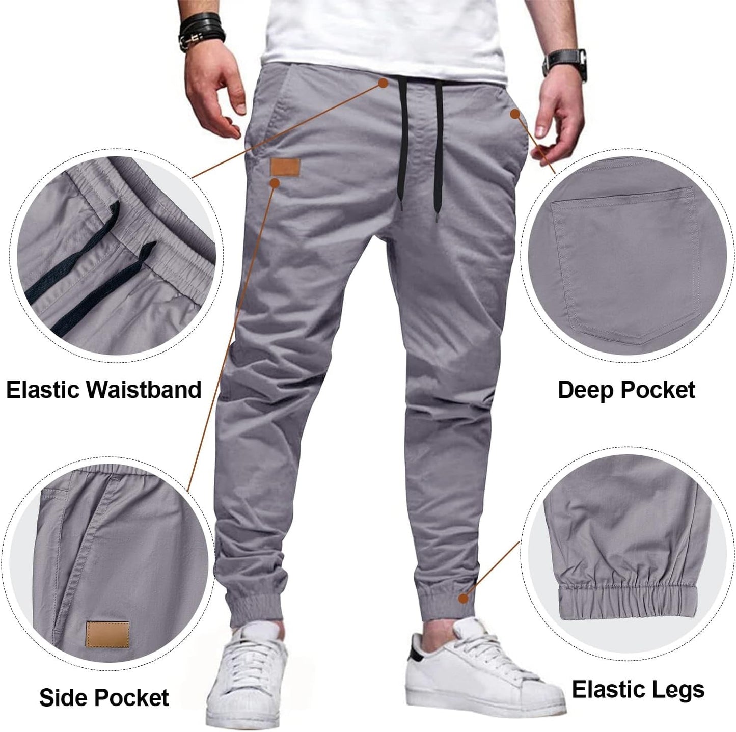 Joggers for Men Cotton Drawstring Chino Cargo Pants Hiking Outdoor Twill Track Jogger Sweatpants